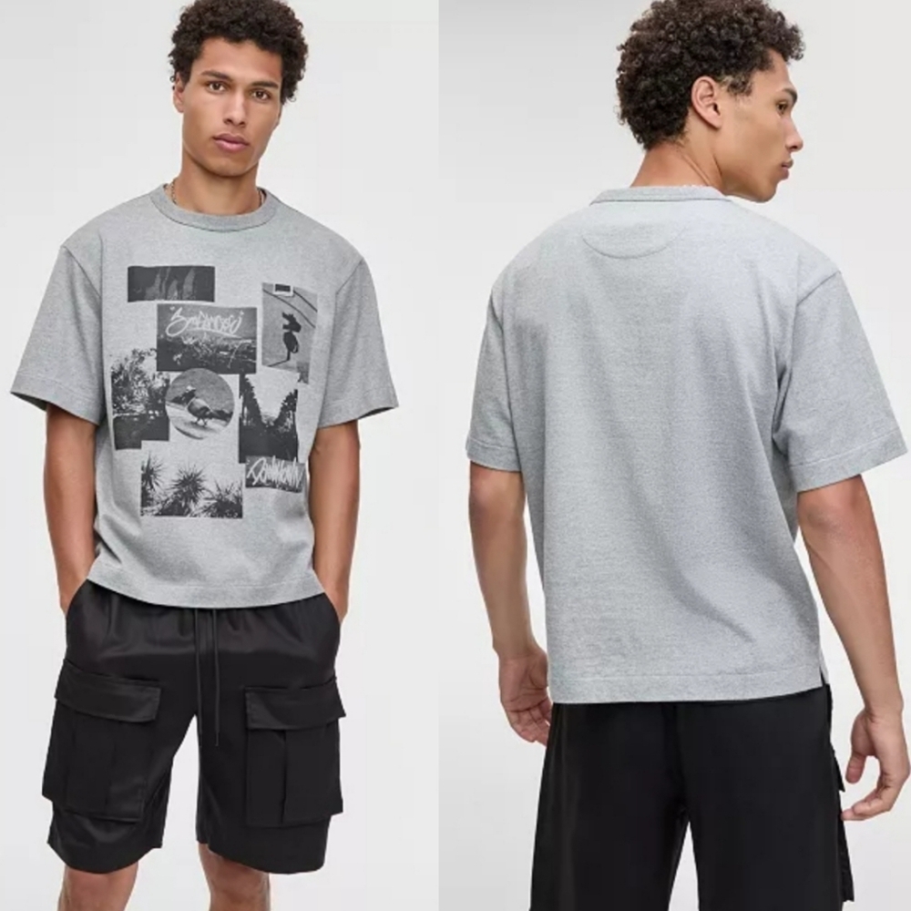 Mode of One Men's Relaxed-Fit Photo Collage Graphic T-Shirt L Grey